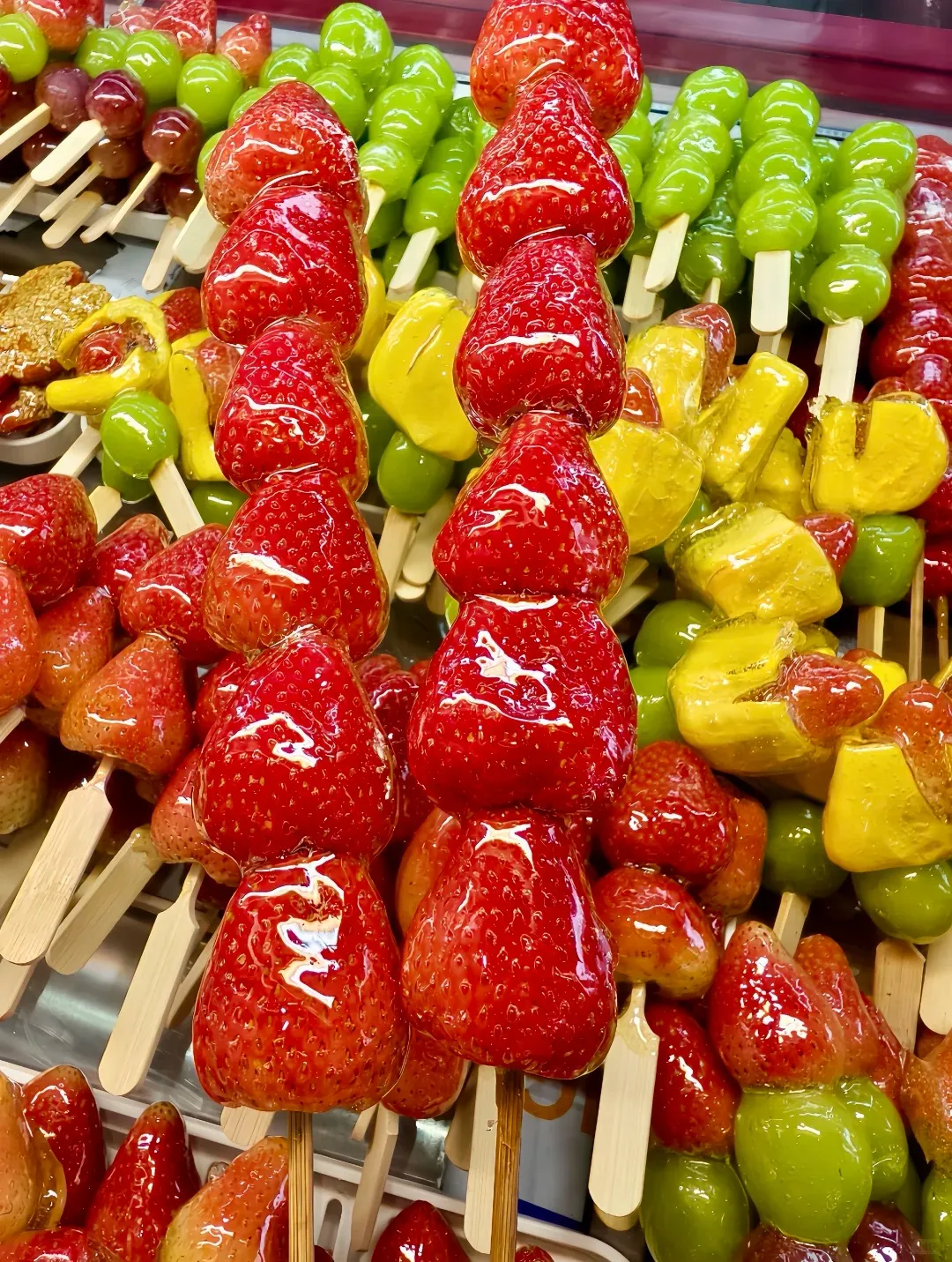 Candied strawberry skewers
