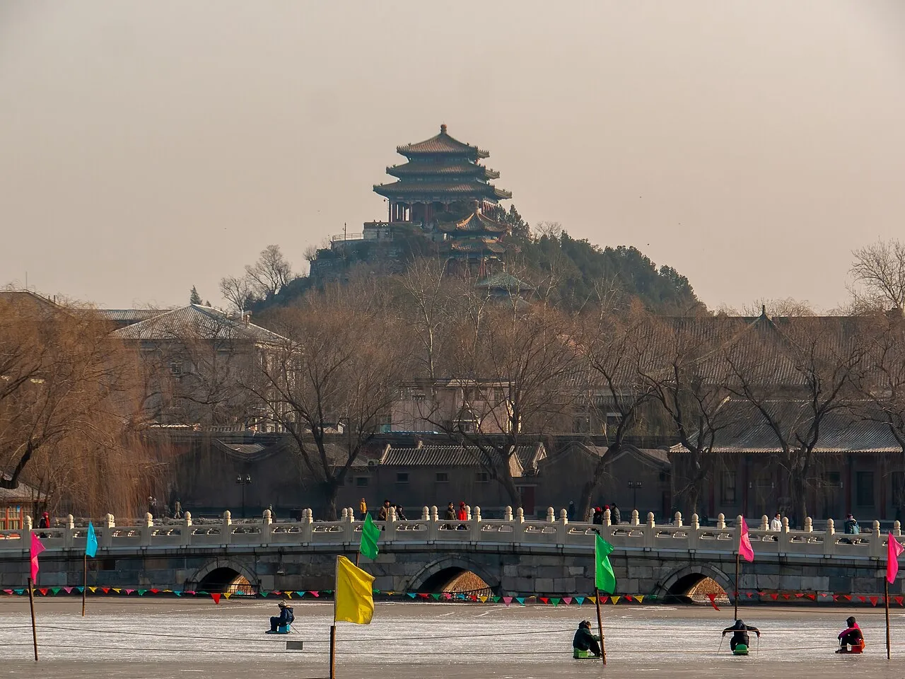 The White Dagoba (白塔) on Jade Flower Island reflected in the lake at Beihai Park, Beijing