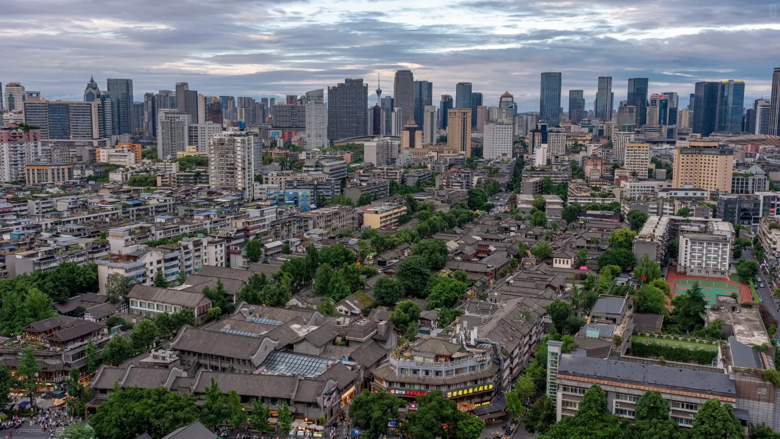 Kuanzhai Alley, Chengdu — the gray-brick Qing lanes lit with red lanterns