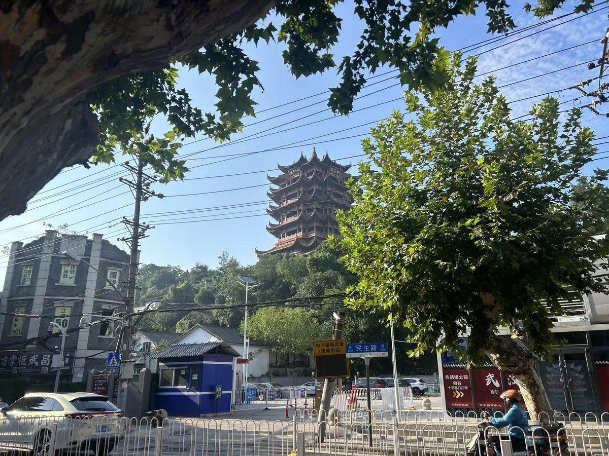 Yellow Crane Tower seen from Minzhu Road in Wuhan